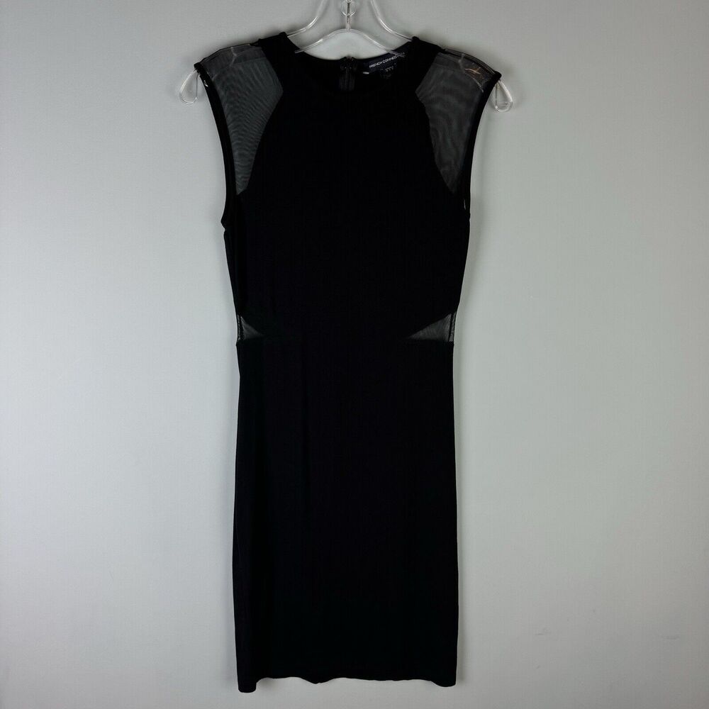 French Connection LBD Little Black Dress Size 6 Mesh Panels Stretch Sleeveless
